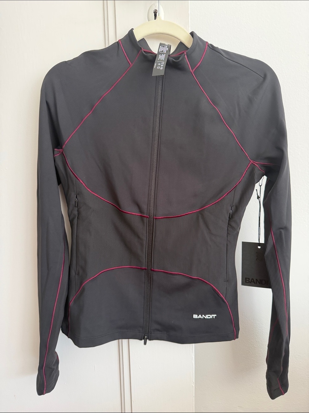 Bandit Women's Black Bomber Jacket with Pink Piping